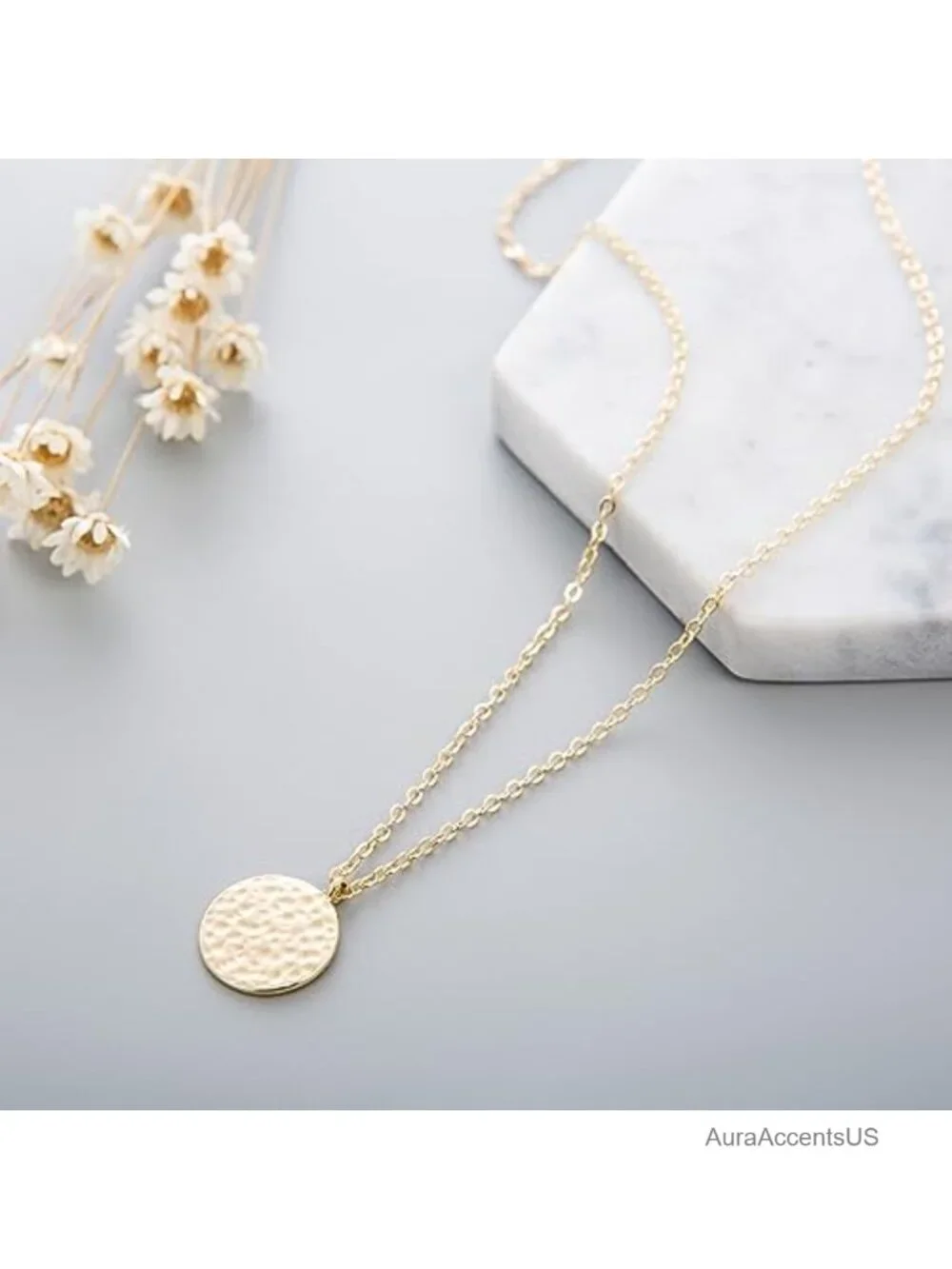 14K Gold Plated Layered Coin Pendant Necklace Set with Moon Phases Dainty